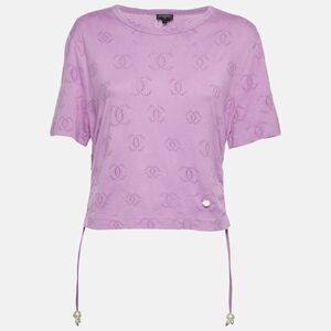 Chanel Purple Cc Intarsia Jersey Pearl Detail T-Shirt L